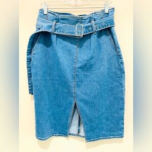 NY&C Skirt Woman’s Size 10 Denim High Rise Belted Pockets NWT